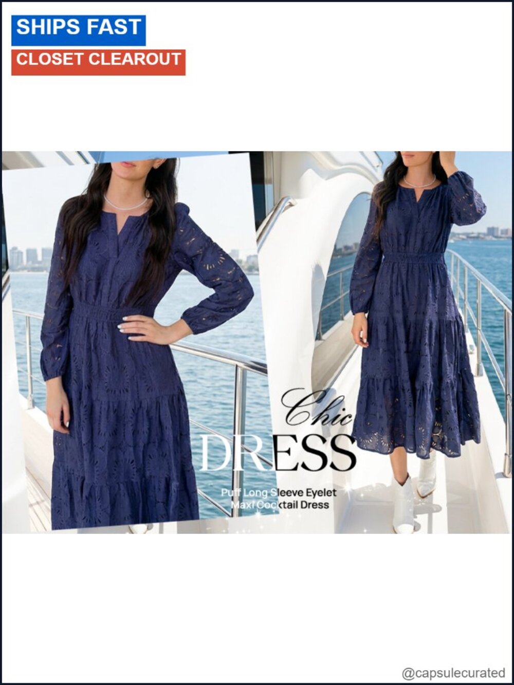 Elegant Long Sleeve Floral Eyelet Lace Maxi Dress with Pockets - Picture 6 of 6